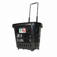 Panier à roulettes 34L noir recyclé - anse télescopique - plastique 100% recyclé