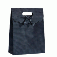 Pochette cadeau noir intissé à noeud L19xP8xH26cm - par 10 - élégante avec fermeture velcro