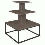 Présentoir 3 niveaux base métal noir Vertigo noyer foncé 90x90x117cm