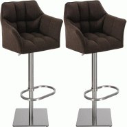 Décoshop26 - Lot de 2 tabourets de bar réglable en tissu marron assise enveloppante capitonnée et avec base carrée en acier 10_0006770 - marron ac