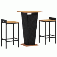 Helloshop26 - Ensemble de bar de jardin meuble extérieur terrasse 3 pièces noir poly rotin/bois massif acacia - 3000734547762