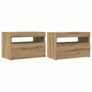 Helloshop26 - Lot de 2 meubles TV modernes avec lumières LED rangement 60 x 35 x 40 cm en bois d'ingénierie chêne artisanal 02_0050845 - Bois massi