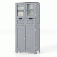 Helloshop26 - Meuble de salle de bain colonne rangement 60 x 30 x 128 cm avec 4 portes et 2 tiroirs moderne en MDF gris 20_0019450 - 3000232949815