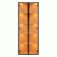 Merax Vitrine d'angle LED 62 × 35 × 160 cm, vitrine avec portes et éclairage en verre trempé, vitrine de collection, bibliothèque, couleur chêne