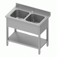 Plonge inox sans egoutoire adossée avec 2 bacs avec étagère 1000x70... - P934587100S