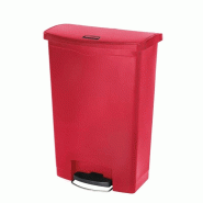 Poubelle à pédale frontale large Slim Jim Step-On Rubbermaid blanche 90L - Rouge
