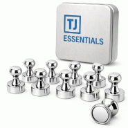 TJ Essentials Punaises magnétiques – 12 mm – Lot de 12 – N52 – Argenté – Aimants pour tableau blanc - argenté métal 8720211263590