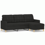 VidaXL Canapé à 3 places avec repose-pieds Noir 180 cm Tissu Modèle Vega Master Vintage - 3201005