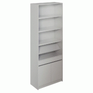 Buffet gris alu 2 portes 5 tablettes + 1 coulissante 90x42x240cm