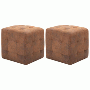 Décoshop26 - Lot de 2 poufs repose-pied tabouret capitonné 30 x 30 x 30 cm PVC aspect daim marron DEC029937 - 3000257641992