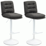 Décoshop26 - Lot de 2 tabourets de bar avec repose-pieds et dossier assise rembourré en tissu gris foncé et métal blanc 10_0006756 - blanc métal