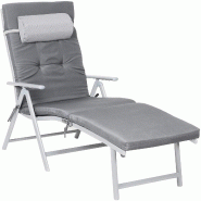 Helloshop26 - Chaise longue bain de soleil avec matelas d'une épaisseur de 6 cm appui tête amovible en alu anti rouille respirant 12_0000203 - 30001