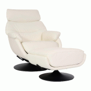 Mendler Fauteuil relax avec pouf HWC-K99, Fauteuil TV, fonction bascule pivotante, métal cuir véritable/simili cuir ~ crème-blanc - beige matière