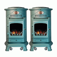 Pack de 2 Poêles à gaz Provence Vert en fonte 3,4KW Effet feu de bois Chauffage d'appoint gaz sur roues Sahara - vert fonte 3701599340436