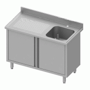 Plonge inox adossée avec 1 bac à droite sur armoire portes battante... - P934497100