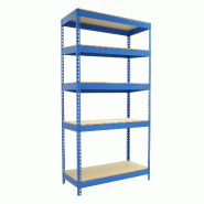 SimonRack Rayonnage industriel, 2000x1200x600 mm, 300 kg au point de flexion, 5 étagères bois, rayonnage garage, Bleu/Bois- Bricoforte - bleu métal