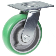 Roulette pivotante de 160mm avec polyuréthane élastique convexe vert sur centre en fonte w Roulette pivotante de 160mm avec polyuréthane élastique convexe vert sur centre en fonte w