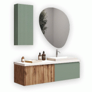 AQA Design Composition de salle de bain en MDF 6 pièces VENERE oak/vert sauge. L.140 P.45 H.190 MPVE57-QUE-SAL - multicolore Bois manufacturé MPVE57