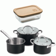 BERGNER - Batterie de cuisine 5 pcs 16/18/20cm acier inoxydable compatible induction avec boîte hermétique de 650 ml en verre borosilicate NATURALLY