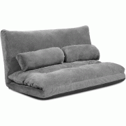 COSTWAY canapé au sol pliable, canapé-lit 3-en-1 avec dossier ajustable, canapé-lit avec 2 coussins lombaires, canapé pliable gris - gris métal T_0