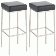 Décoshop26 - Lot de 2 tabourets de bar avec repose-pieds design simple hauteur 80 cm assise en PVC noir support en acier inoxydable 10_0004357 - noir