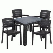 Ensemble de 4 fauteuils Recanati anthracite + table en polyrotin noir - noir 8053632010833