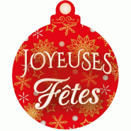 Etiquette cadeau adhésive Joyeuses Fêtes rouge forme boule 40x40mm - par 500