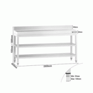 GGM Gastro Tables Inox de Travail Premium avec Dosseret et 2 étagères - Profondeur 600 mm - ATK206AZB - 4063326276364