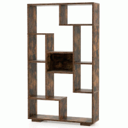 Helloshop26 - Bibliothèque ouverte 70 x 20 x 120 cm avec 11 étagères, design géométrique élégant, rangement pratique en bois café 20_0010676 -