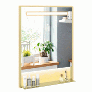 Helloshop26 - Miroir de salle de bain 80 x 60 x 3,5 cm avec fonction anti-buée et rangement intégrée style moderne en aluminium or 20_0021080 - alu