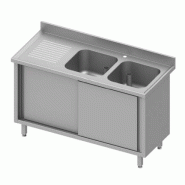 Plonge inox avec 2 bacs à droite sur armoire portes coulissantes 18... - P934657180