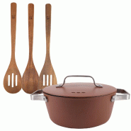 San Ignacio Agros - Ensemble de casserole Ø28x12,5cm (6 L) avec couvercle en aluminium et 3 ustensiles de cuisine en bois - PK8729