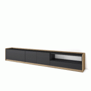 SKRAUT HOME Meuble TV, Banc Télé, 310x50x37 cm, Pour les TV jusqu'à 80", Meubles de salon, Noir et chêne - noir Bois manufacturé 690_13