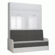 ARMOIRE LIT ESCAMOTABLE DYNAMO SOFA ACCOUDOIRS FAÇADE BLANC BRILLANT CANAPÉ GRIS 140*200 CM