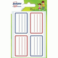 AVERY Lot de 100 Etui de 24 étiquettes cahier, format 36 x 56 mm, lignées bleu/rouge - 5014702028755