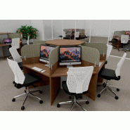Bureau call center 7 places forme marguerite avec cloisons acoustiques. - acacia foncé, 7 places, beige da054_0