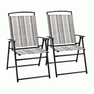 COSTWAY Lot de 2 chaises de jardin, chaises pliantes à dossier haut avec accoudoirs, 61,5 x 51 x 92 cm, gris - gris métal ZB33210SD-4