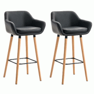 Décoshop26 - Lot de 2 tabourets de bar design et confortable en synthétique noir avec accoudoirs et repose-pieds 10_0000229 - noir 3000866469604