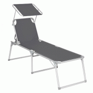 Helloshop26 - Chaise longue bain de soleil transat de relaxation grand modèle 65 x 200 x 48 cm charge 150 kg avec dossier et parasol 12_0001711 - 300