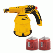 INTEC Lampe à Souder Gaz 1300W + 2 Cartouches Gaz 190g Chalumeau multifonctions1200°C Piézo Flamme Réglable Allumage Barbecue, Soudure - jaune pla_0