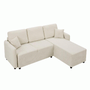 Merax canapé d'angle en L 3 places avec méridienne, 2 coussins, chenille beige, 187.5 x 144 x 85.5 cm - beige multi-matériau ZR788990B