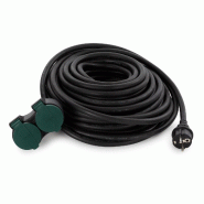 Perel Rallonge électrique extérieure IP44, 2 prises, câble H07RN-F 3G2,5, PVC/caoutchouc, 10 m, noir - EGEC25210