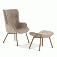 RATTATAN Fauteuil avec repose-pieds en velours,pieds en métal effet bois,avec accoudoirs,fauteuil relax pour lecture,salon,élégant–SISSI–Beige