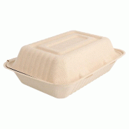 Boîte bagasse naturelle à couvercle attenant 1L 16,5x22,5x6,4cm - par 50