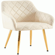 Décoshop26 - Chaise de salle à manger x1 en velours crème avec coutures décoratives en losange chic et contemporain 10_0007833 - beige 3000266329980