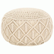 Décoshop26 - Pouf tabouret repose-pied fait à la main cordes tressées 45 x 30 cm coton beige DEC029978 - 3000257661587