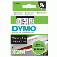 DYMO Cassette D1 de ruban à étiqueter noir/transparent 19 mm x 7 m - noir papier S0720820 DYMO Cassette D1 de ruban à étiqueter noir/transparent 19 mm x 7 m - noir papier S0720820