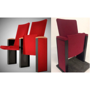 Fauteuil à piétement latéraux, assise relevable automatiquement et accoudoir commun à deux fauteuils - th70