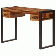 HELLOSHOP26 bureau table meuble travail informatique avec 2 tiroirs 110 cm bois solide de sesham 0502077 - Bois massif 3002299546921