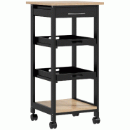 Helloshop26 - Desserte cuisine 37 x 37 x 76 cm 2 plateaux amovibles roulettes pivotantes compact moderne épuré en bois de pin noir 21_0001002 - noir